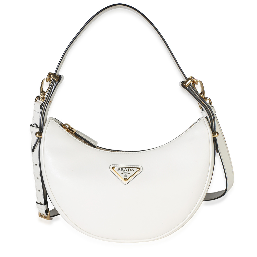 Prada White Soft Calfskin Small Arque Shoulder Bag
